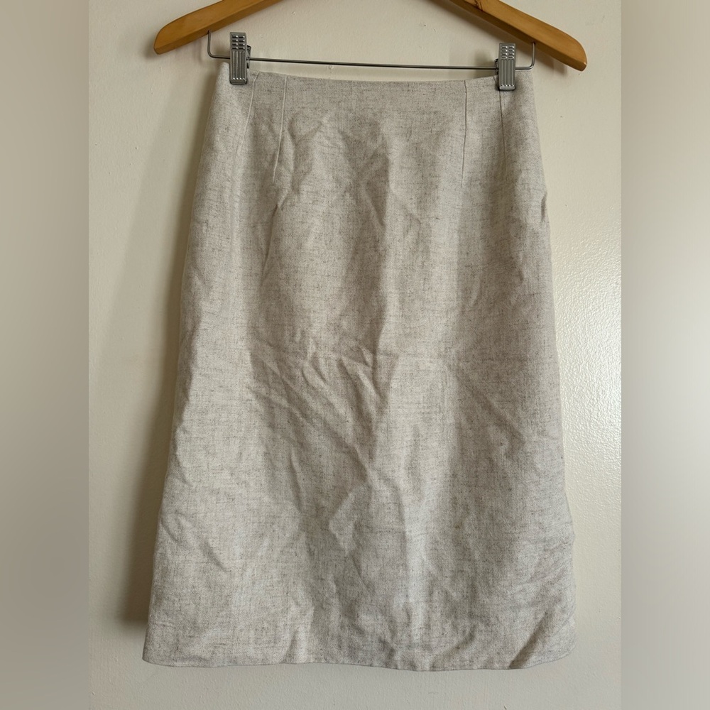 Vintage Tailored Linen-Blend Midi Skirt XS